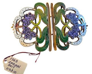 Art Nouveau / Early Art Deco Enamel Floral Openwork Belt Buckle, C. 1900s-1920s