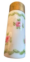 SIGNED BAROCHE PARIS Miniature Hand-Painted Rose Floral Scent Bottle With Brass Cap, C. 1920s-1950s