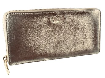 SIGNED KATE SPADE NEW YORK Metallic Leather Zip-Around Continental Wallet, C2010s