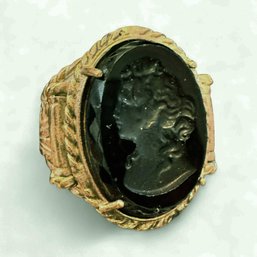 VICTORIAN REVIVAL Vintage Very Large Amber Glass Intaglio CAMEO Ring