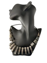 ARTISAN Brutalist Style Graduated Textured Silver-Tone Choker Necklace, C. 1970s-1980s