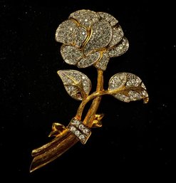 NOLAN MILLER Signed Vintage 1980s Glamour Collection Pave Rhinestone Rose Brooch