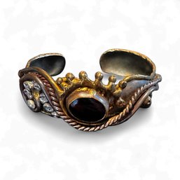 Signed SALVADOR CARREON Mexican Artist Handmade Brutalist Mixed Metals Bangle Bracelet