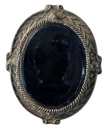 VINTAGE Oval Black Cabochon Brooch-Pendant With Ornate Laurel Wreath Frame, C1940s