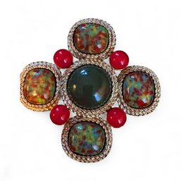 SARAH COVENTRY Signed Vintage 1963 Cabochon Maltese Cross Brooch Pin