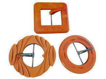 BAKELITE Lot Of 3 Vintage Belt Buckles  Carved & Molded Butterscotch/Orange