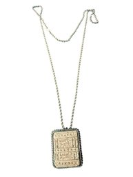 EGYPTIAN REVIVAL STYLE Carved Pendant Brooch On Silver-Tone Rope Chain, C. 1950s-1970s