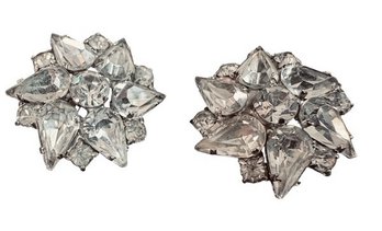 VINTAGE Clear Rhinestone Cluster Clip-On Earrings, C. 1950s-1960s