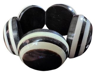 IRIS APFEL STYLE Bold Black And White Striped Segmented Bracelet, C. 1970s