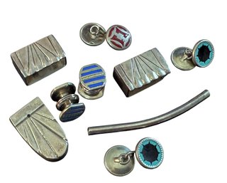 STERLING SILVER Assorted Lot Men's Wear Dress Set & Accessories, C. 1920s-1940s