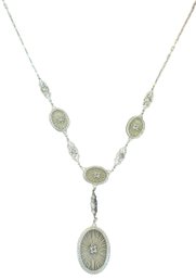 CAMPHOR GLASS Antique Sterling Art Deco Y-Drop Necklace  C. 1920s-1930s