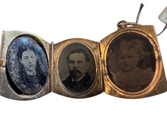 ANTIQUE Tri-Fold Locket With Victorian Family Portraits, C. 1880s-1900s