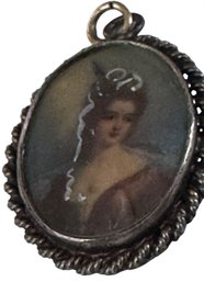 Antique Victorian Oval Miniature Portrait Pendant With Ornate Rope Late 19th To Early 20th Century