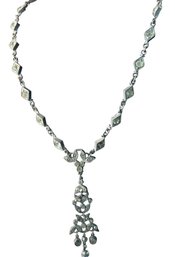Elegant Rhinestone Silver-Tone Articulated Drop Necklace, C. 1930s-1950s