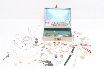 Vintage Costume Jewelry In Vintage Jewelry Box