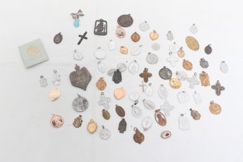 Large Collection Of Catholic Religious Medals And Crucifixes