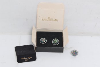 Vintage 1970's Signed Sarah Coventry Northen Lights Clip On Earrings And Ring Set - In Box