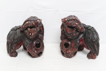 Vintage Large Chinese Wood Fu Dogs