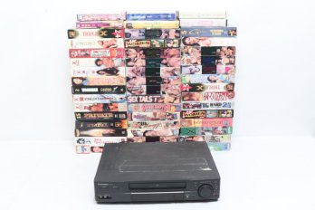 Group Of Vintage VHS X-rated Adult Movies Together With  Mitsubishi VHS Recorder/player