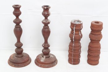 Two Pairs Of Vintage Wood Candleholders