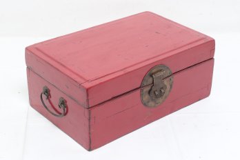 Antique Handmade Dovetails Chinese Small Storage Cabinet/jewelry Box With Red Paint