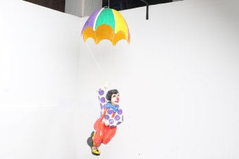 Vintage Papier Mache Clown Hanging Parachute Colorful