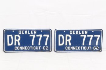Pair Of 1962  DR 777 Collectible Connecticut License Plates