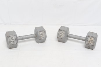 Pair Of 20lb York Barbell Cast Iron Hex Dumbbells