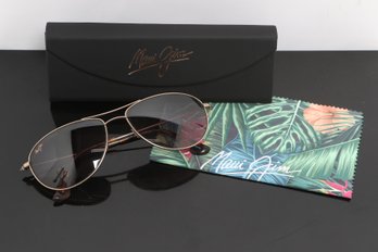 Maui Jim Aviator Sunglasses W/ Bronze Lenses, Gold Tone Frame, Case & Cleaning Cloth