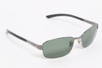 Ray-Ban RB3413 Rectangular Sunglasses W/ Green Lenses, Silver Tone Metal Frame