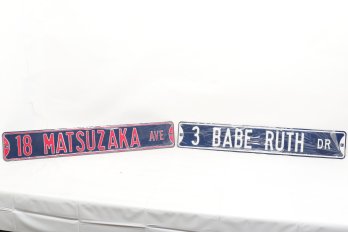 3 Babe Ruth Dr Yankees Metal Street Sign Together With Another Red Sox Metal Street Sign 36' Long - New