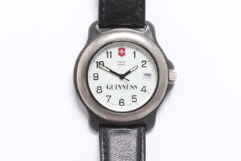 Victorinox Swiss Army Guinness Quartz Watch W/ Date, White Dial, Black Leather Band