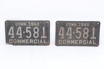 Pair Of Vintage 1940 Connecticut Commercial License Plates