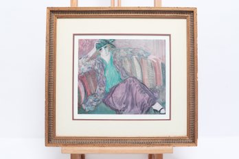 Barbara A. Wood Signed Limited Edition Lithograph Framed Woman Scene 16' X 14.5'