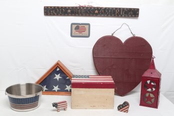 Collection Of American And Patriotic- Themed Folk Art Decorative Items