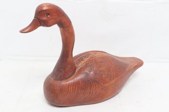 Vintage Hand Carved Wood Decoy Swan With Glass Eyes
