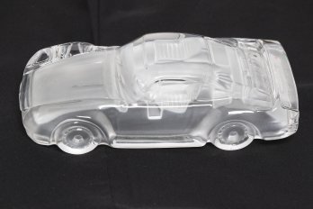 Vintage Heavy Frosted Glass Porsche Car Sculpture