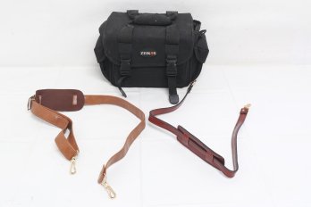 Black Zeikos Camera Bag Plus Two Leather Strups For Camera Bags