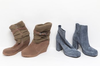 Women's Boot Lot Wedge Knit Ankle Boots & Blue Suede Heeled Boots