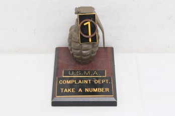 Hand Granade Repurposed As A Humorous ' USMC Complaint Department Device - A Novelty Item
