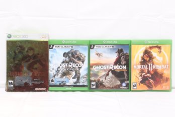 3 XBOX One & I XBOX 360 Games: 2 Ghost Recons, Mortal Kombat 11 & Resident Evil