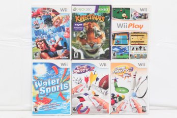5 Nintendo Wii Games W/1 XBOX 360: Wipe Out, Wii Play, Game Party 2 & 3, Water Sports & XBOX Kinectimals