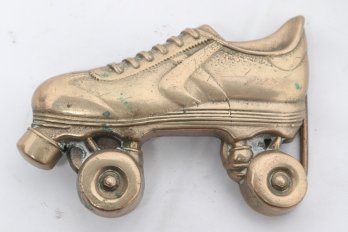 Vintage 1979 Sold Brass Roller Skate Belt Buckle Made By Baron Buckle