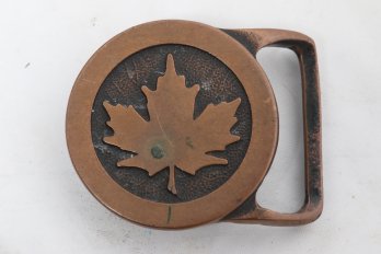 Vintage Tech Ether Guild Inc. Solid Brass 'Maple Leaf' Belt Buckle