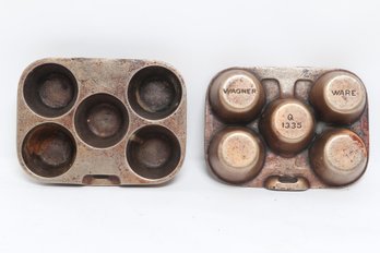 Pair Of Wagner Ware Cast Aluminum Muffin Pan No 1335 Vintage Bakeware