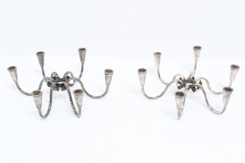 Pair Danish Modern Silver Tone 6 Arm Candelabra Carl F Christiansen Style