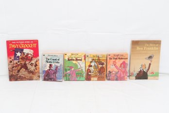 4 VTG Illustrated Classic Ed. Novels (Robin Hood, 3 Musketeers, Etc.), Davy Crockett & Ben Franklin