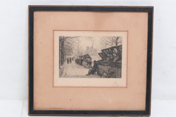 Antique French Etching Signed In Pencil By The Artist - Paris Scene