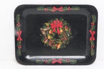 Vintage Hand Painted Christmas Decoration Tin Tray