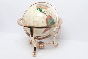Decorative 12' Gemstone World Globe With Brass Tone Stand & Compass Base